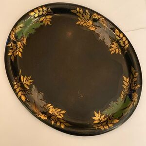 Late 1800’s Antique Japan/English Black & Gold Oval Tray